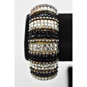 Richard Kerr Vintage Crystal Bangle Bracelet Black White Chunky Signed 80s Bin4